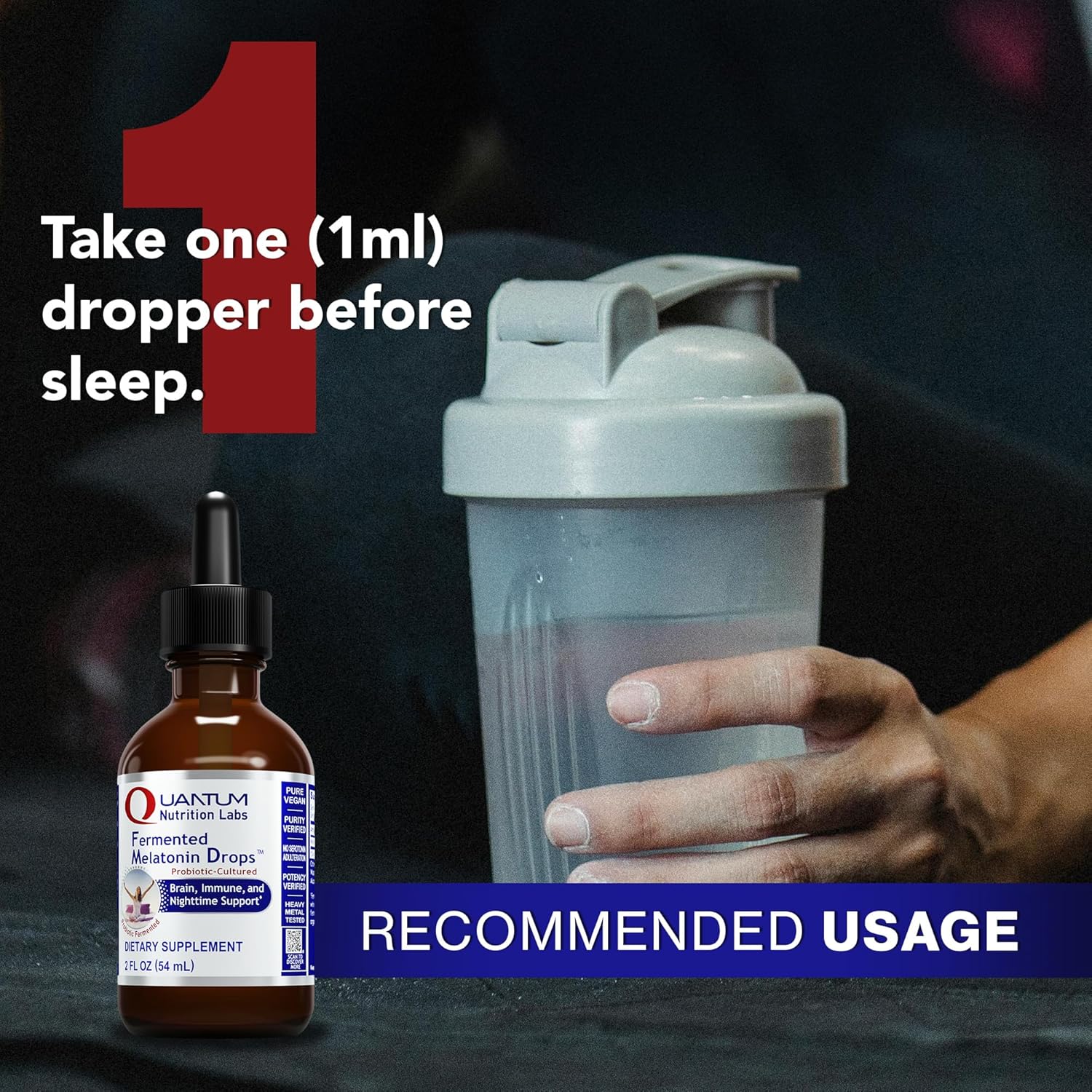 Quantum Nutrition Labs Fermented Melatonin Drops - Melatonin Liquid for Adults, Sleep Support, Made with Organic Ingredients, Vegan Friendly - 2 Fl Oz (54 Servings)