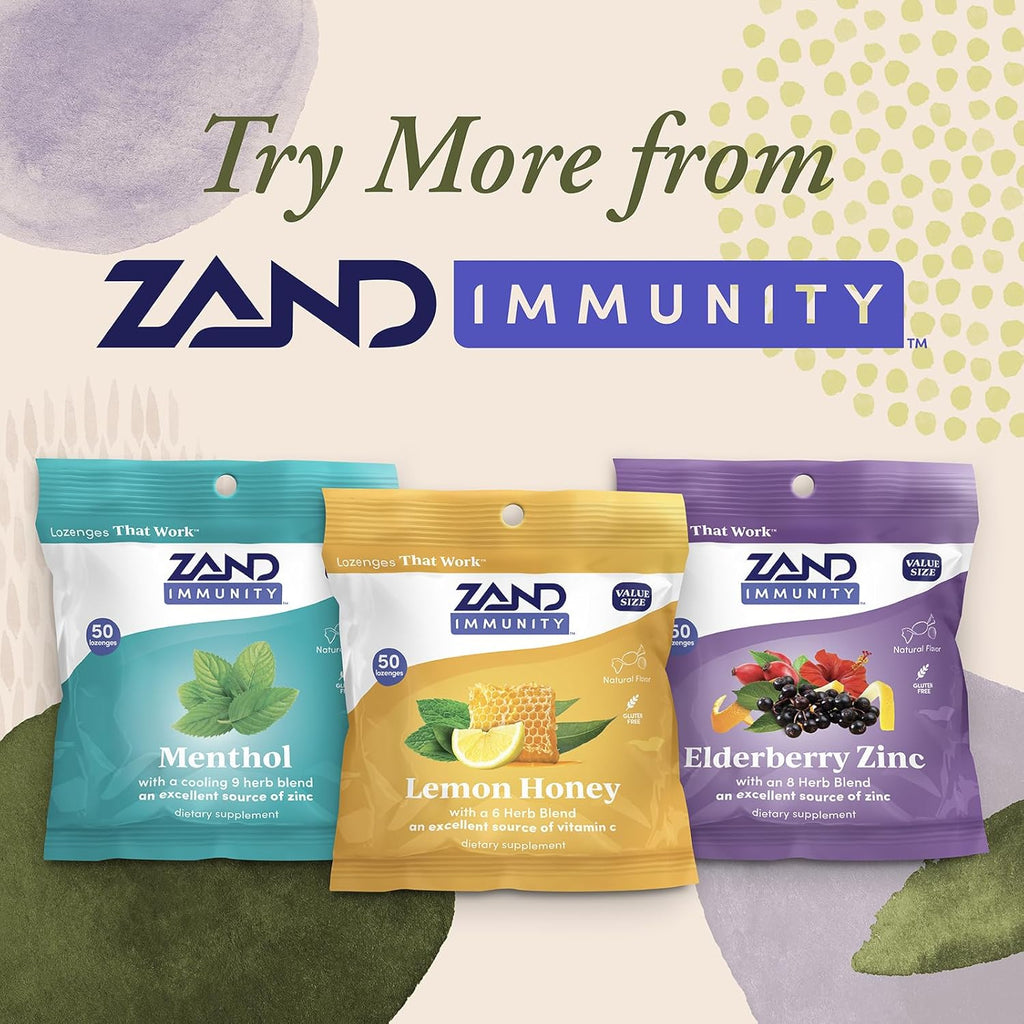 ZAND Immunity Lemon Honey Throat Lozenges 2 Pack with Vitamin C, Organic Honey - Good-for-You Dry Mouth Lozenges - Immune Support Supplement - Natural Flavor, Vegetarian, Gluten Free, 50ct ea