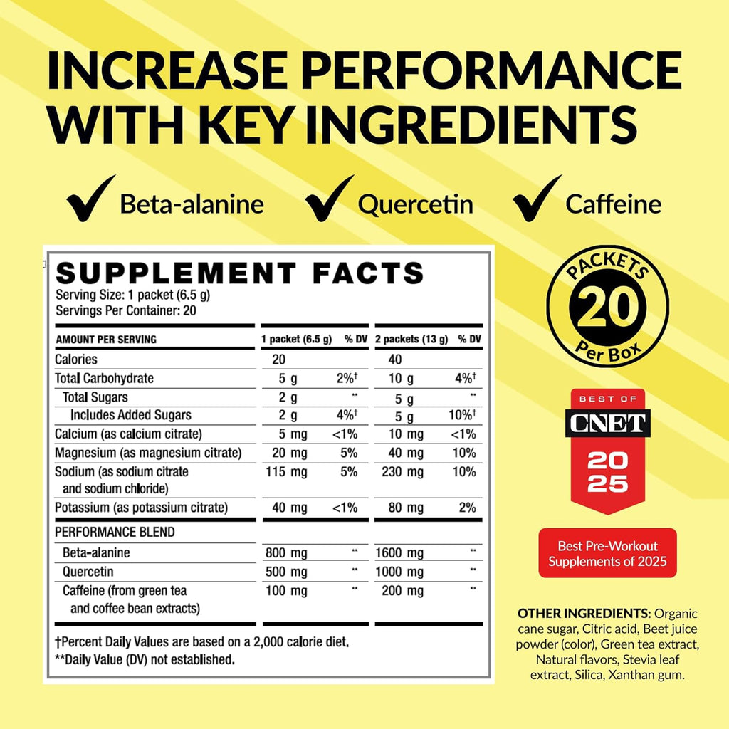 BODi Energize Pre Workout Powder - Beta-Alanine, Quercetin & Low-Dose Caffeine Formula for Enhanced Energy & Focus, Increase Energy & Endurance Supplement, Strawberry Lemonade Flavored, 20 Sticks