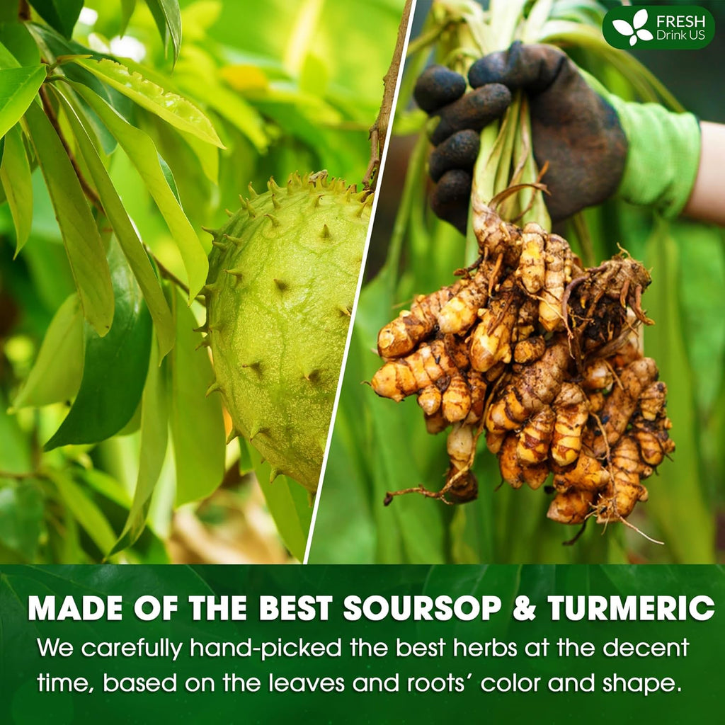 FreshDrinkUS, Premium 40 Soursop Turmeric Tea Bags, 100% Natural, Blend of Soursop Leaves, and Turmeric Root. Made with Natural Material Tea Bags. No Sugar, Vegan.