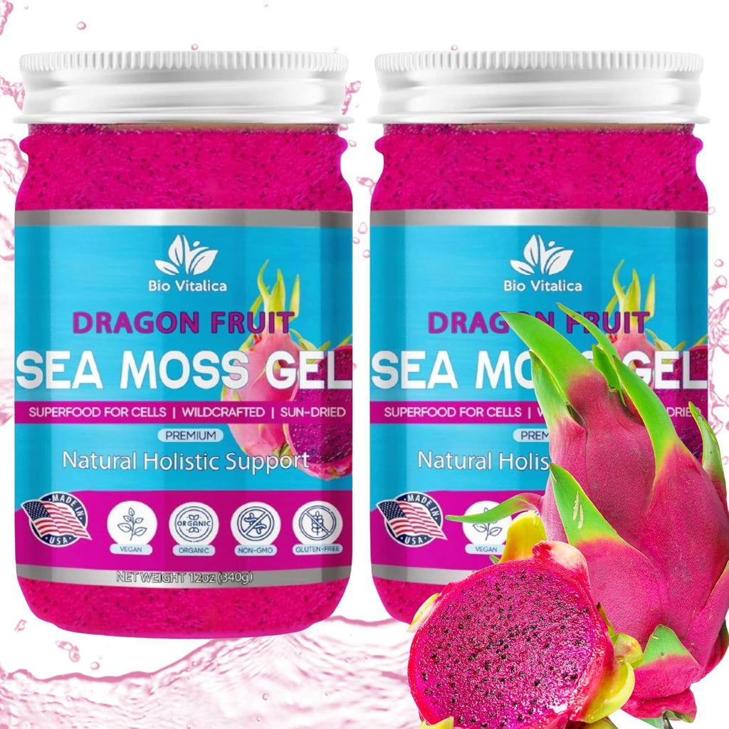 Sea Moss Gel by BioVitalica - Irish sea Moss raw Organic - Premium Quality - Dr Sebi, Vegan superfood for Cells - 100% Natural Seamoss Gel (Pack of 2, Dragon)