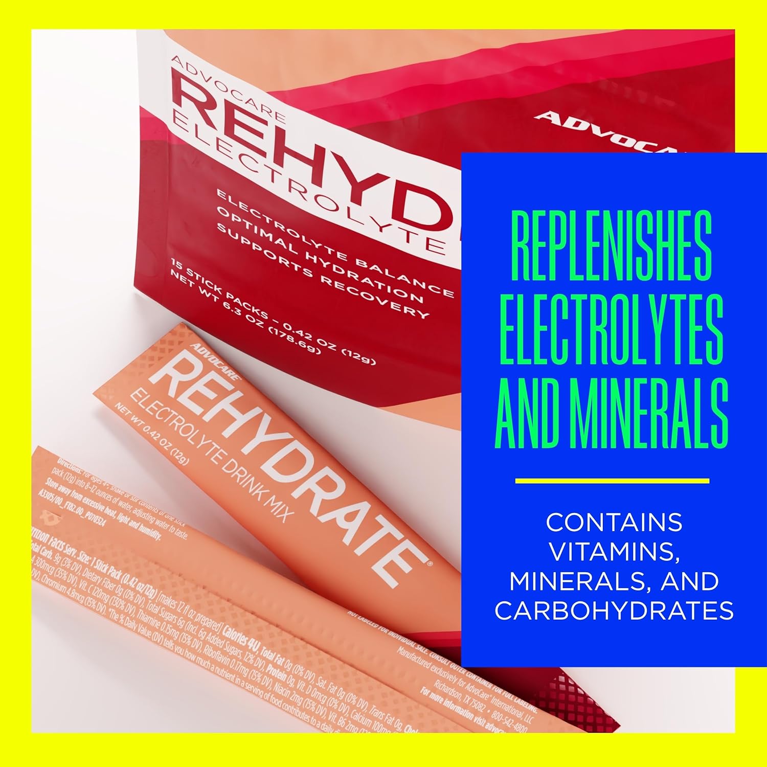 AdvoCare Rehydrate - Electrolyte Drink Mix - Includes Magnesium, Sodium, Potassium & Calcium - Antioxidant & Amino Acid Fortified - Hydration & Recovery - Pomegranate Tangerine, 15 Sticks (6.3 oz)