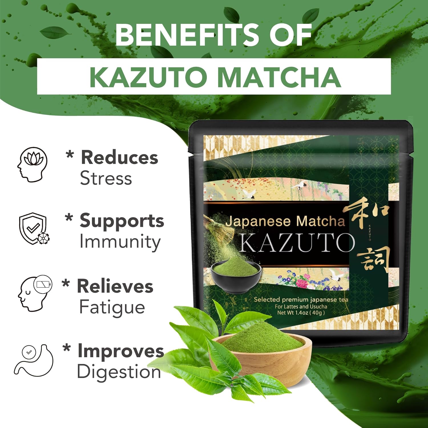 Kazuto Matcha powder Selected Premium Japanese Green Tea for Lattes and Usucha Superior Premium Grade Authentic Japanese First Harvest from Japan Antioxidants Unsweetned