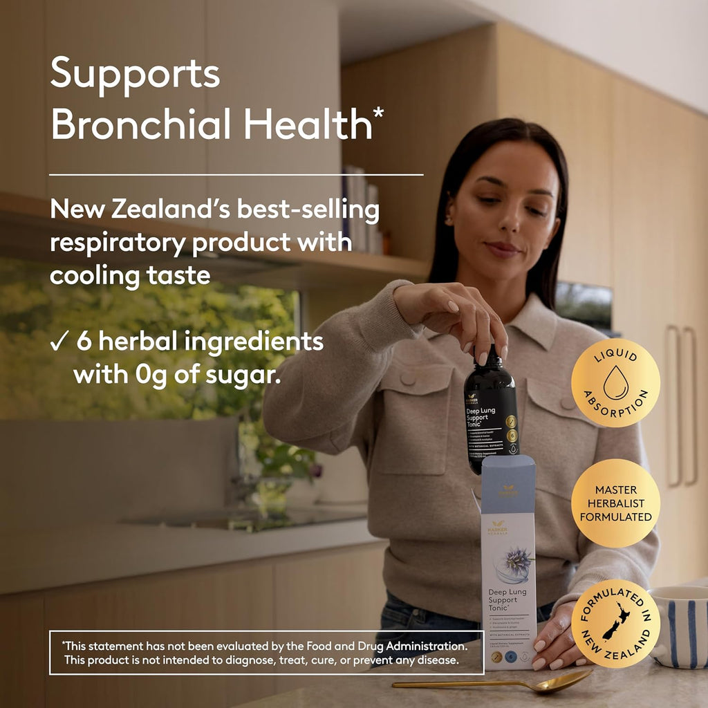 Deep Lung Support Tonic, Traditional Herbal Formula for Respiratory Wellness with Elecampane, White Horehound & Licorice Root, Liquid Absorption, Menthol Flavor, Plant-Based, 7.8 floz