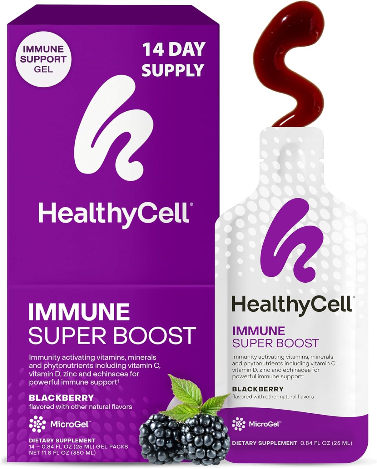 Healthycell Immune Super Boost Daily Liquid Supplement - Immune Support Supplement for Adults with Echinacea, Elderberry, Vitamin C, Vitamin D, Calcium & Zinc - 14 Gel Packs