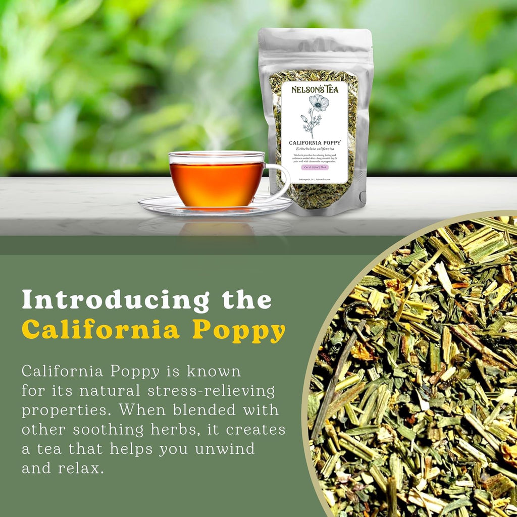 Nelson's Tea - California Poppy - Cut & Sifted - Loose Leaf - Herbal Tea - Pairs Well with Chamomile or Peppermint - 1oz