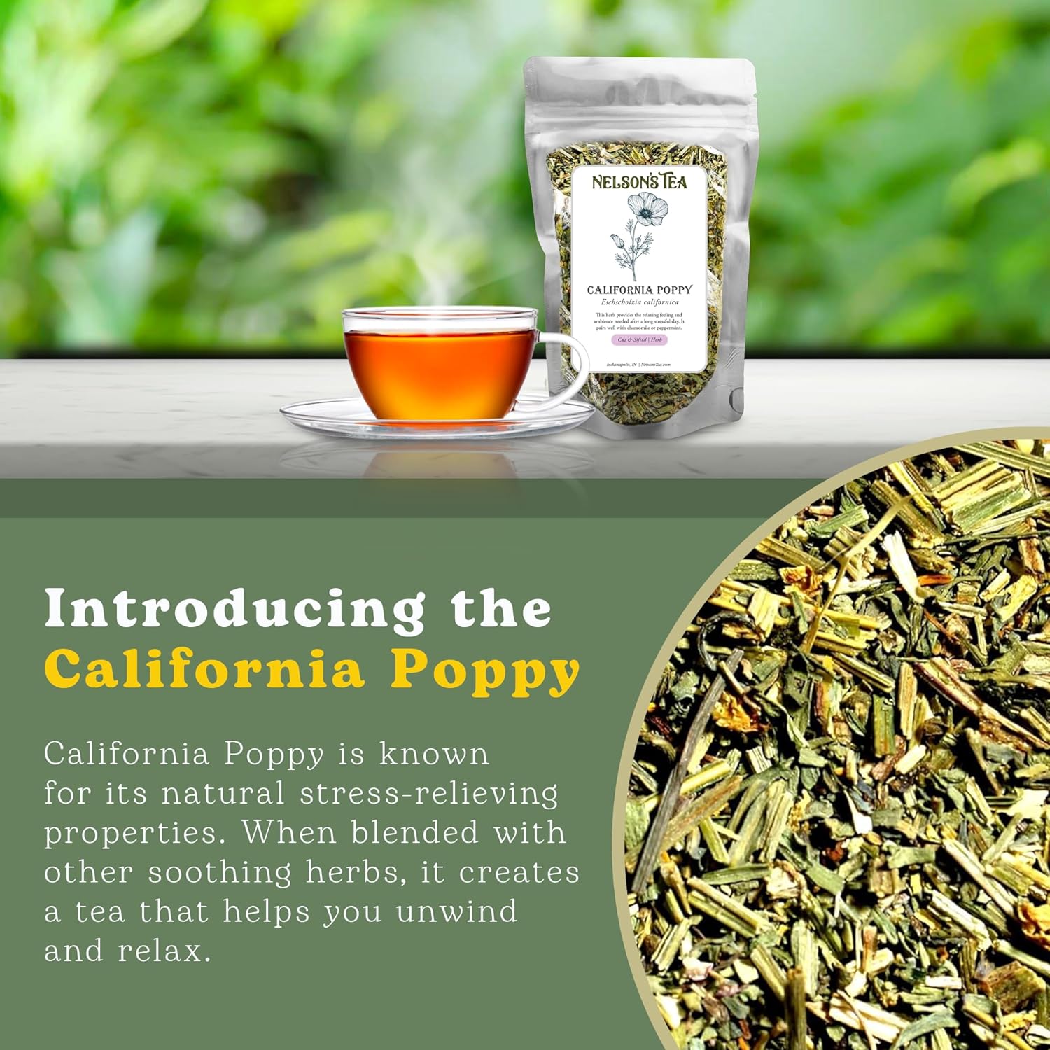 Nelson's Tea - California Poppy - Cut & Sifted - Loose Leaf - Herbal Tea - Pairs Well with Chamomile or Peppermint - 1oz