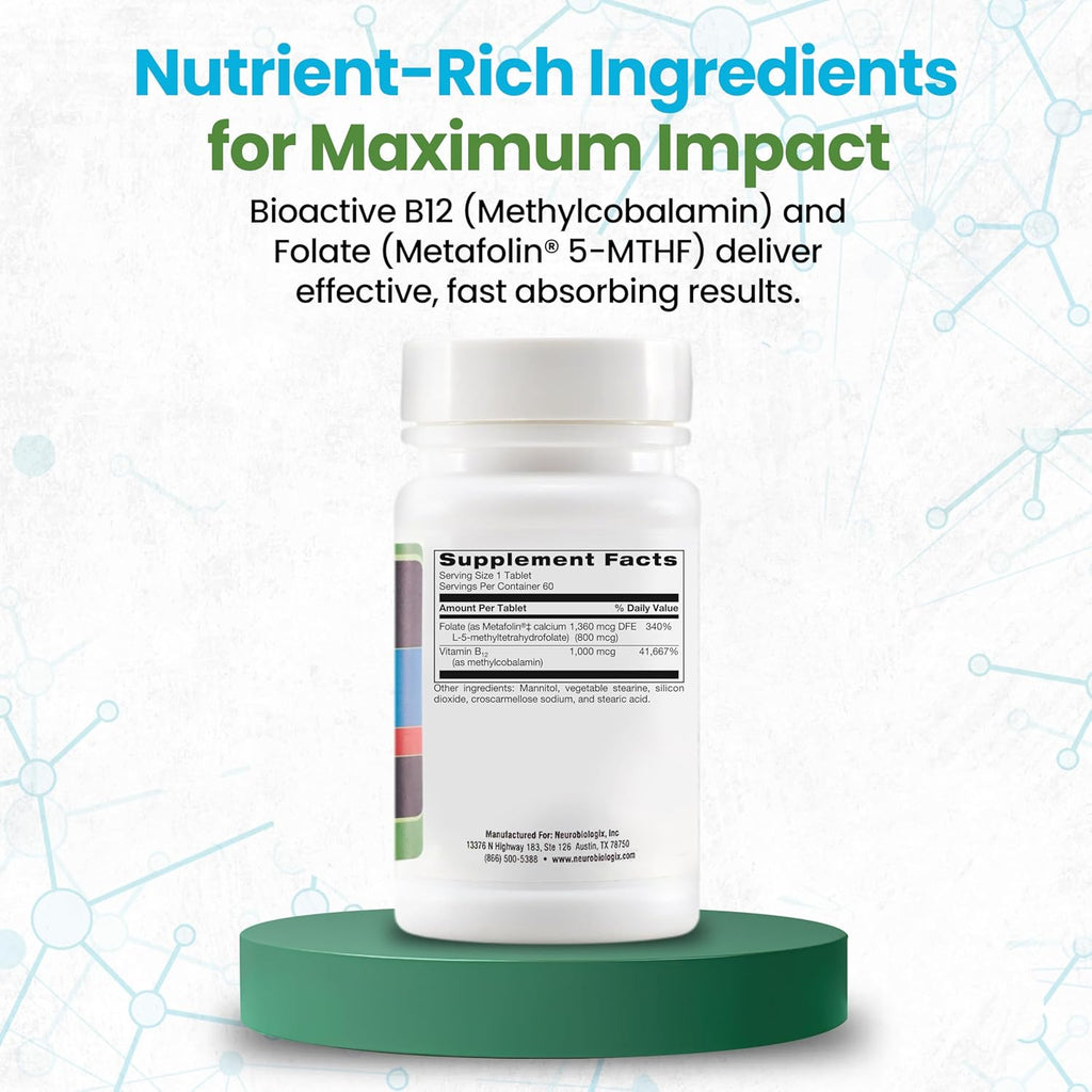 B12 Folate - Methyl Folate Supplement to Support Methylation & Vital Body Functions – With Bioavailable B12 (Methylcobalamin) & Folate (Metafolin® 5-MTHF) for Enhanced Absorption - 60 Tabs