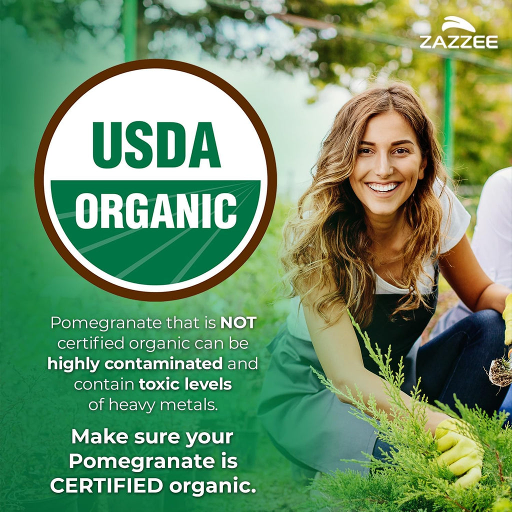 Zazzee USDA Organic Pomegranate 20:1 Extract, 7000 mg Strength, 40% Ellagic Acid, 100 Vegan Capsules, 3+ Month Supply, Standardized 20X Extract, Immune Support, All-Natural, Non-GMO, Made in The USA