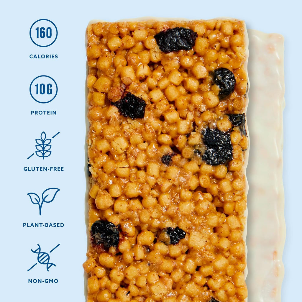 Mezcla Puff Crispy Protein Bars, Gluten Free & Vegan Protein Bars, 10g Protein, Alt for Crispy Rice Treat, Granola Bars & Breakfast Bars, Healthy Snacks for Adults, Maple Bluberry, 12 Pack