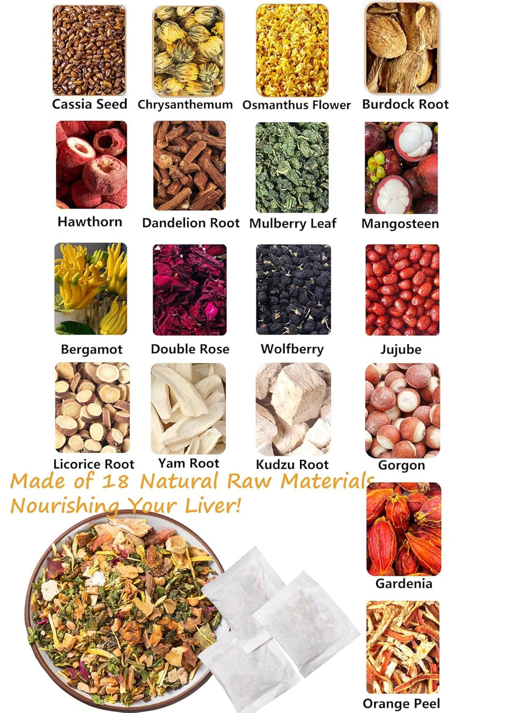 Premium Liver Detox Tea,30 Tea Bags /5.3 Oz, Nourishing Liver with 18 Natural Herb Ingredients, Traditional Chinese Liver Cleanse Tea, for Liver Detox & Liver Protection Hebal Chinese Tea 排毒茶.