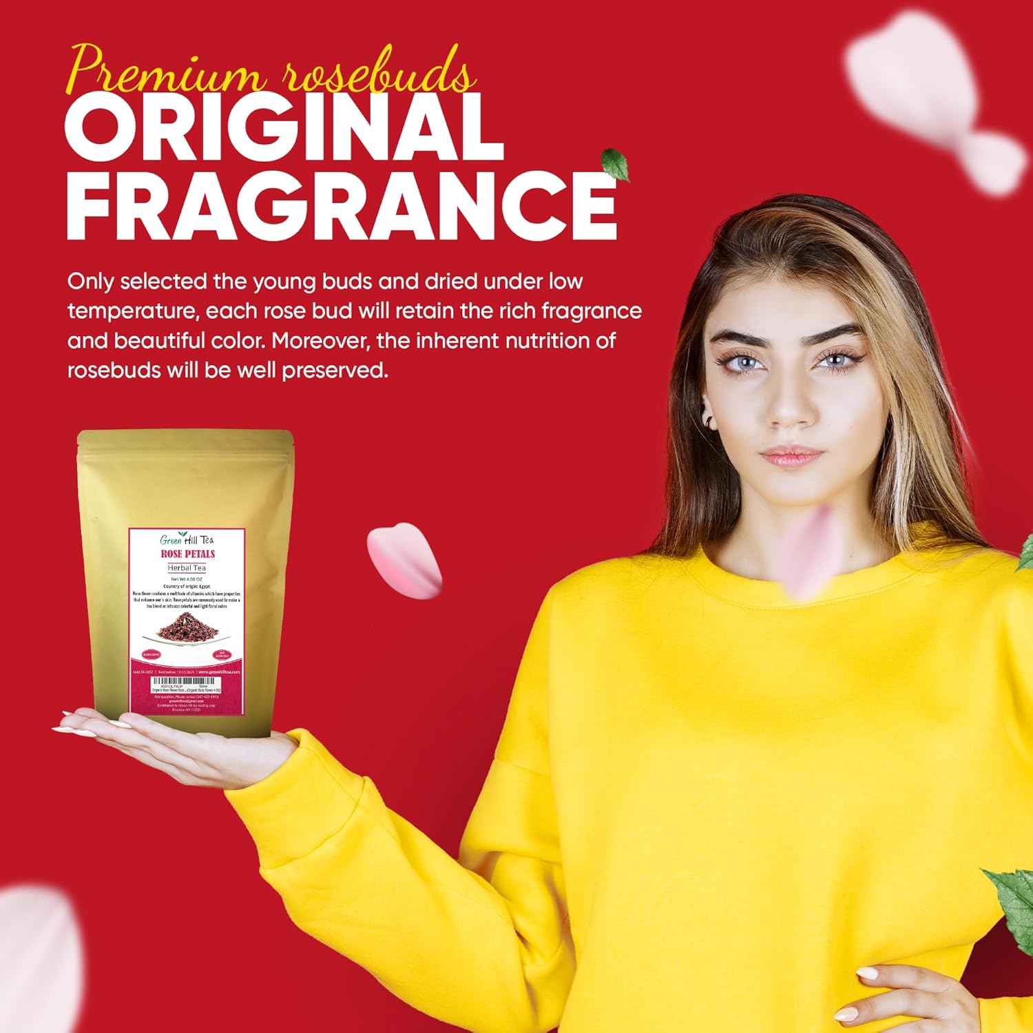 Greenhilltea Premium Dried Rose Petals - Caffeine Free Rose Tea - Edible Flowers for drinks, Baking, Desserts, Cocktails, Wedding Toss & Herbal Tea Infusions - 4 OZ