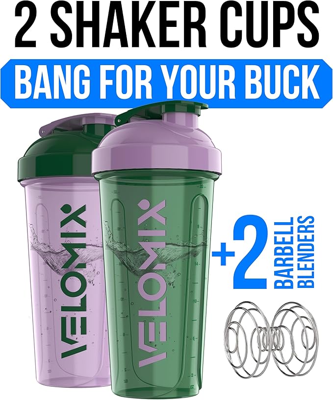 VELOMIX -2 Pack- 28 oz Protein Shaker Bottles for Protein Mixes - 2x Wire Whisk | Leak Proof Shaker Cups for Protein Shakes | Protein Shaker Bottle Pack (Flower Set)