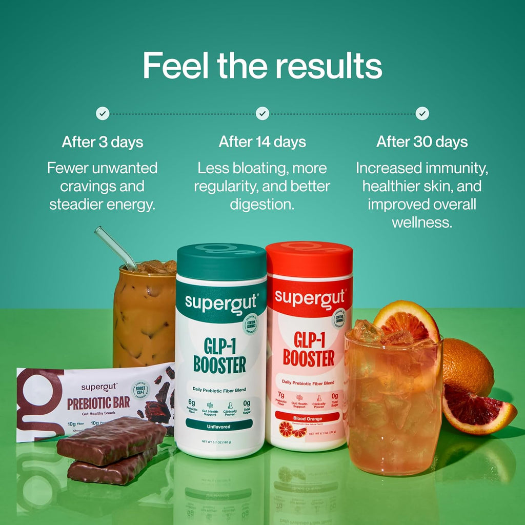 Supergut Gut Healthy Flavored GLP-1 Booster, Raspberry Lemon - High Fiber GLP-1 Supplement Powder for Women & Men - Sugar-Free Drink Mix for Gut Health & Digestive Support (18 Servings)