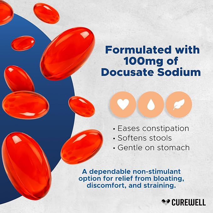 Stool Softener Docusate Sodium 100mg Softgels (1000 Count) | Gentle Non-Stimulant Laxative for Constipation & Irregularity | Comfortable Constipation Relief Stool Softener for Men & Women