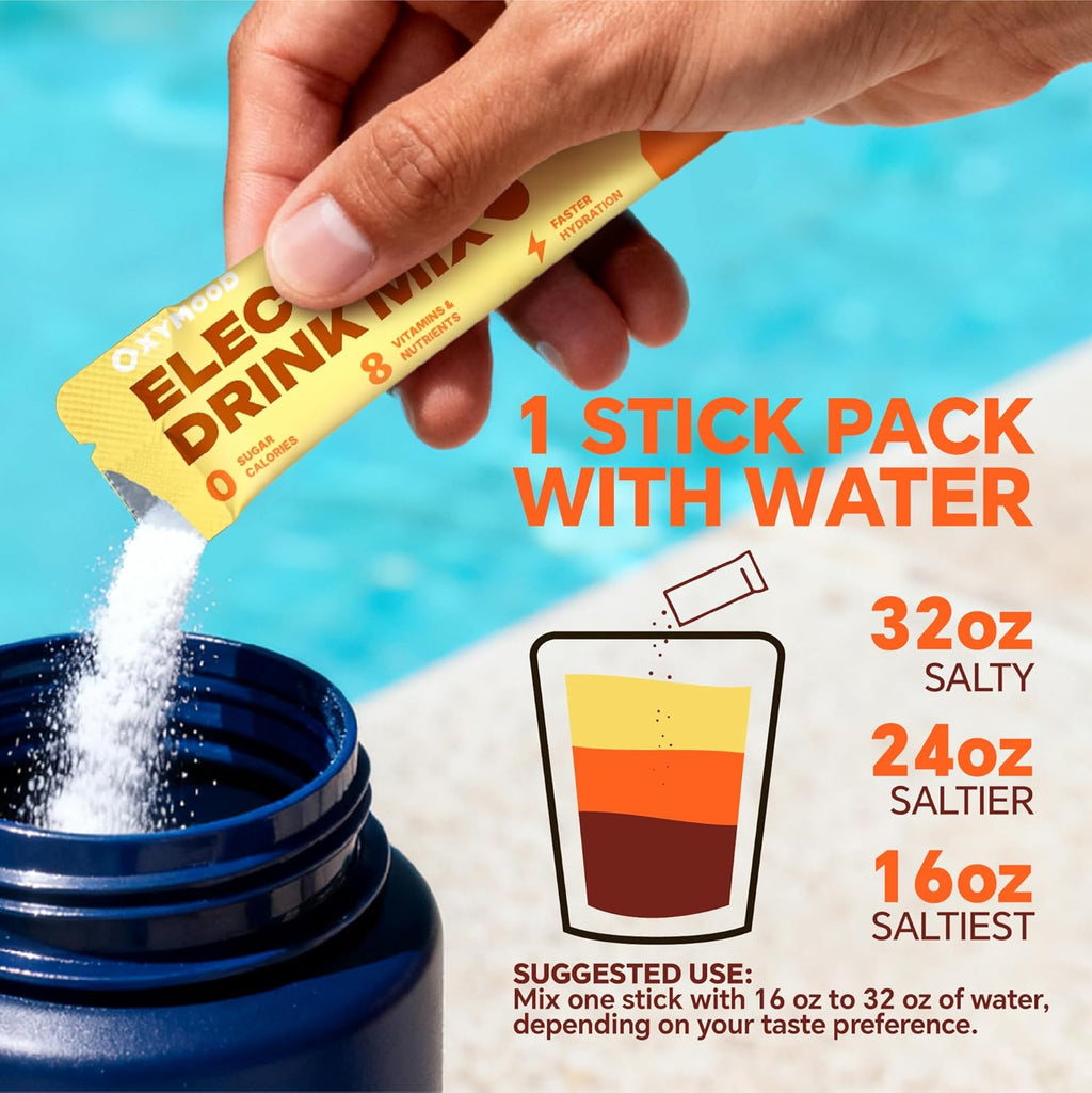 Sugar Free Electrolytes Powder Packets - Salty High Sodium Hydration Packets, Electrolytes Drink Mix for Fitness Enthusiasts & Outdoor Workers, Calories Free(Orange 30 Sticks)