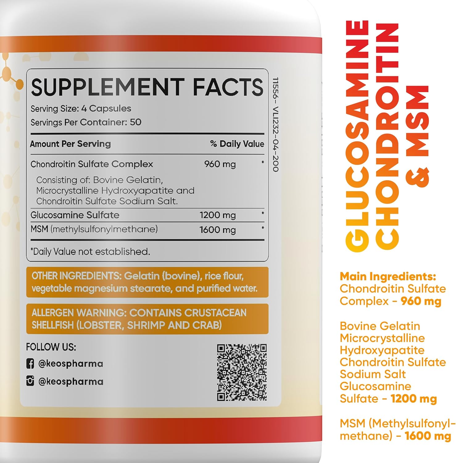 MSM Glucosamine Chondroitin MSM Capsules 200x pcs Joint Support Supplement 50 Days Supply - Chondroitin & Glucosamine Nutritional Supplements Convenient Dosage Triple Strength Formula