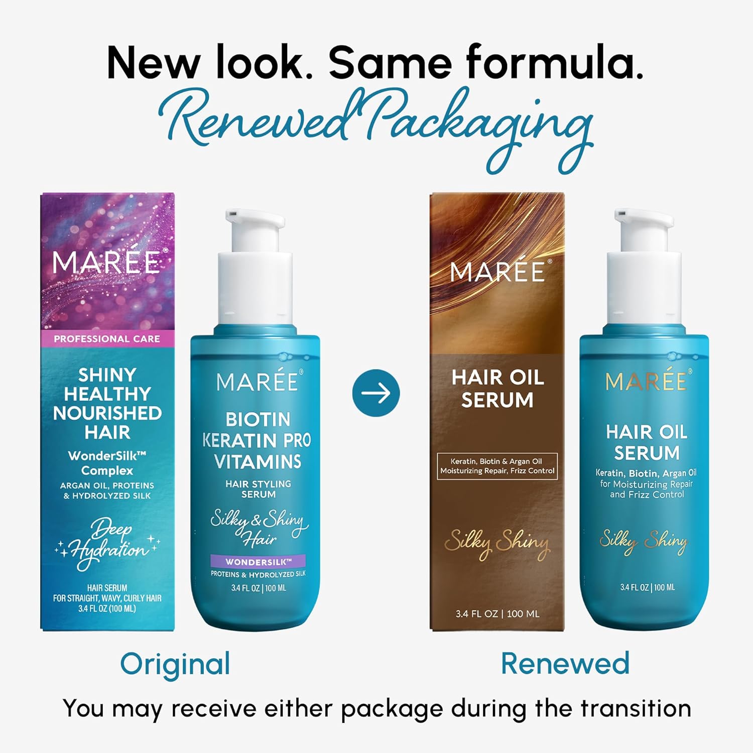 MAREE Hair Oil for Frizzy Hair with Argan Oil, Keratin & Biotin – Hair Serum for Dry and Curly Hair Gloss – Frizz Control Hair Care Products for Women – Aceite Para el Cabello – Keratin Hair Treatment