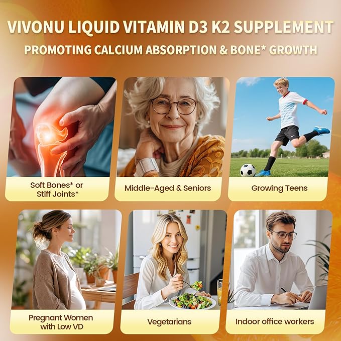 VivoNu Vitamin D3 K2 Drops, D3 20000 IU & K2 as MK-7 400mcg with Magnesium, Calcium, Zinc & Omega 3 for Immune*, Mood*, Bone* Health, Orange Flavor Vitamin D Liquid Drops Supplement, Non-GMO (1)