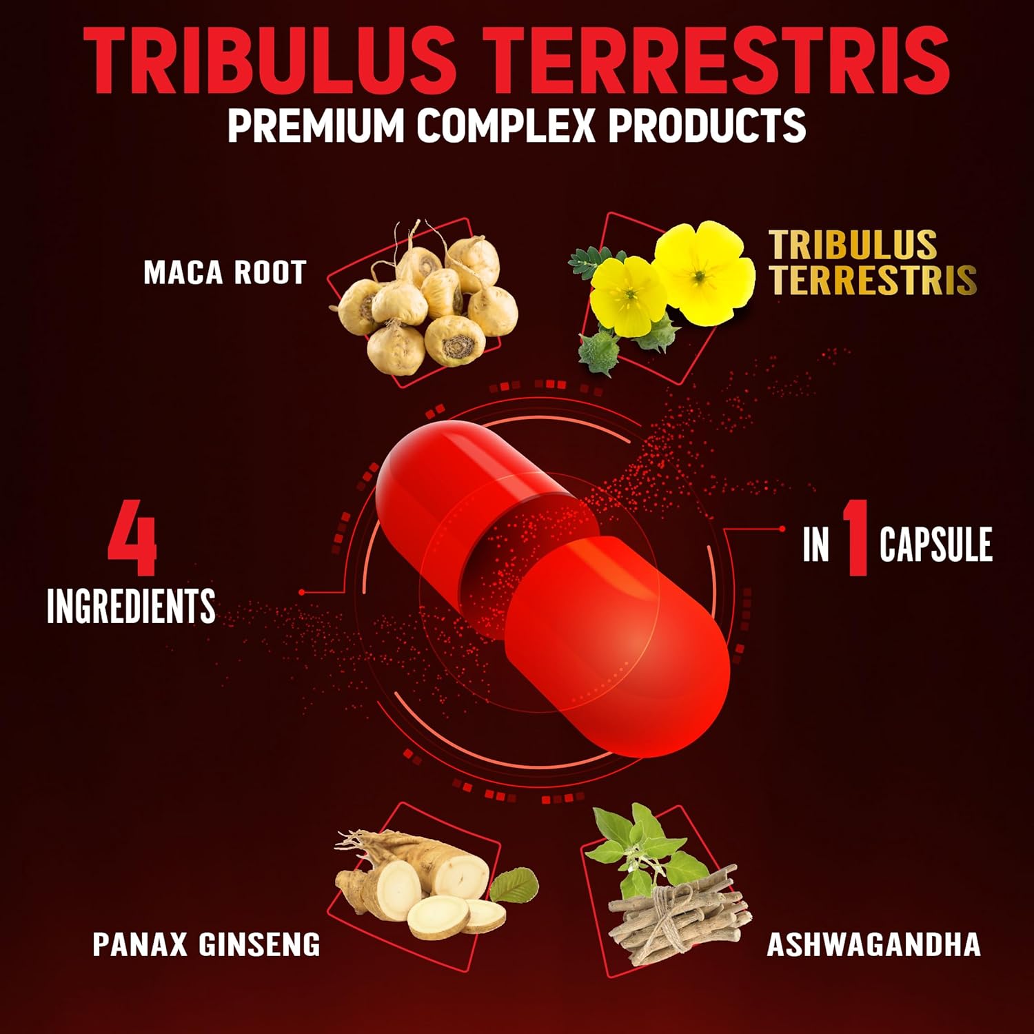Zolotus Premium Tribulus Terrestris Capsules - Combined with Ashwagandha, Panax Ginseng & Maca - 90 Counts for 3 Months