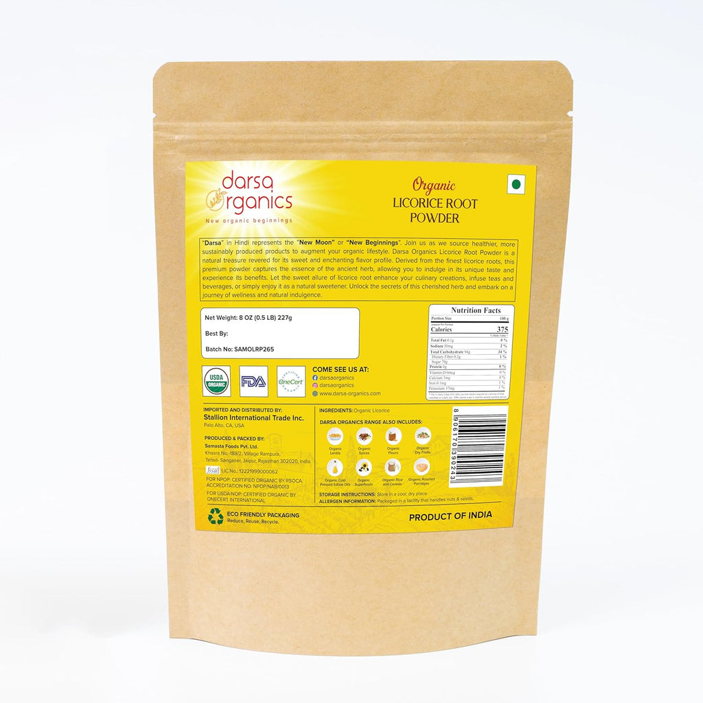 Licorice Root Powder, 8 oz - USDA Organic Natural Sweetener & Digestive Aid, Gluten Free Mulethi, Glycyrrhiza Glabra, Herbal Supplement, Tea, Skin Care, Non-GMO, Vegan, Kosher