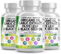 Clean Nutraceuticals Oregano Oil Garlic Extract Olive Leaf Black Seed Oil - Immune Support & Digestive Health Supplement for Women and Men with Vitamin D3 & Zinc - 3Pack
