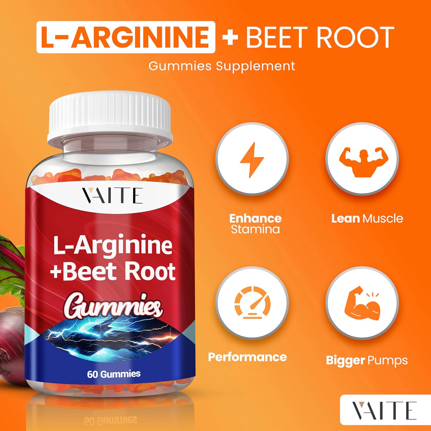 L Arginine 1000mg Supplement Beet Root Gummies - Double Strength, Energy Boost, Circulation Support and Stamina, Organic Chewable Beets Supplements for Men and Women, Vegan Gummy, Sugar-Free(2 Pack)