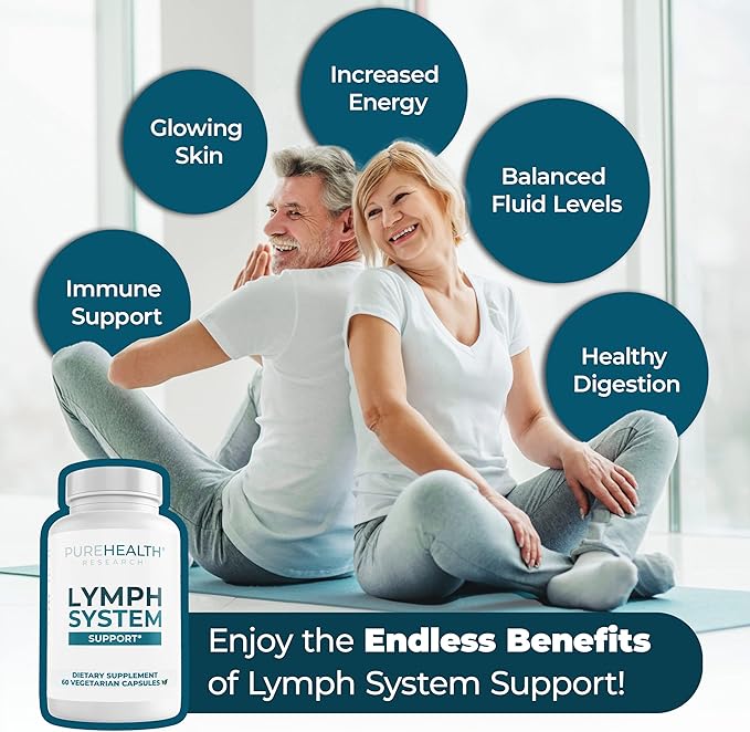 PUREHEALTH RESEARCH Lymph System Support Supplement - Lymphatic Drainage with Dandelion Extract, Cleavers, Burdock Powder Reduce Swelling and Cleanse 3 Bottles Brown 180 Count