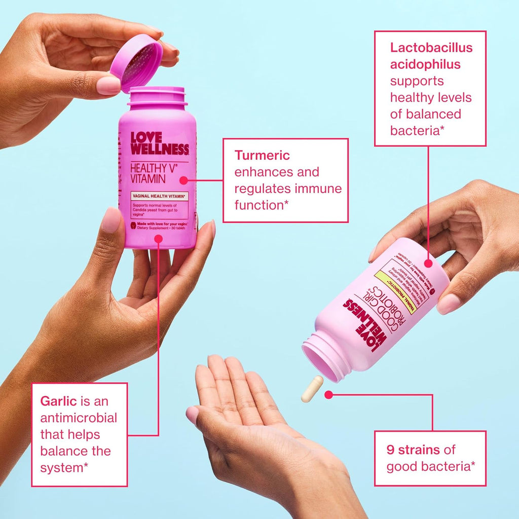 Love Wellness Good Girl Probiotics and Healthy V Vitamin | Womens Wellness Duo | Womens Probiotics Supplements for pH Balance and Vaginal Health
