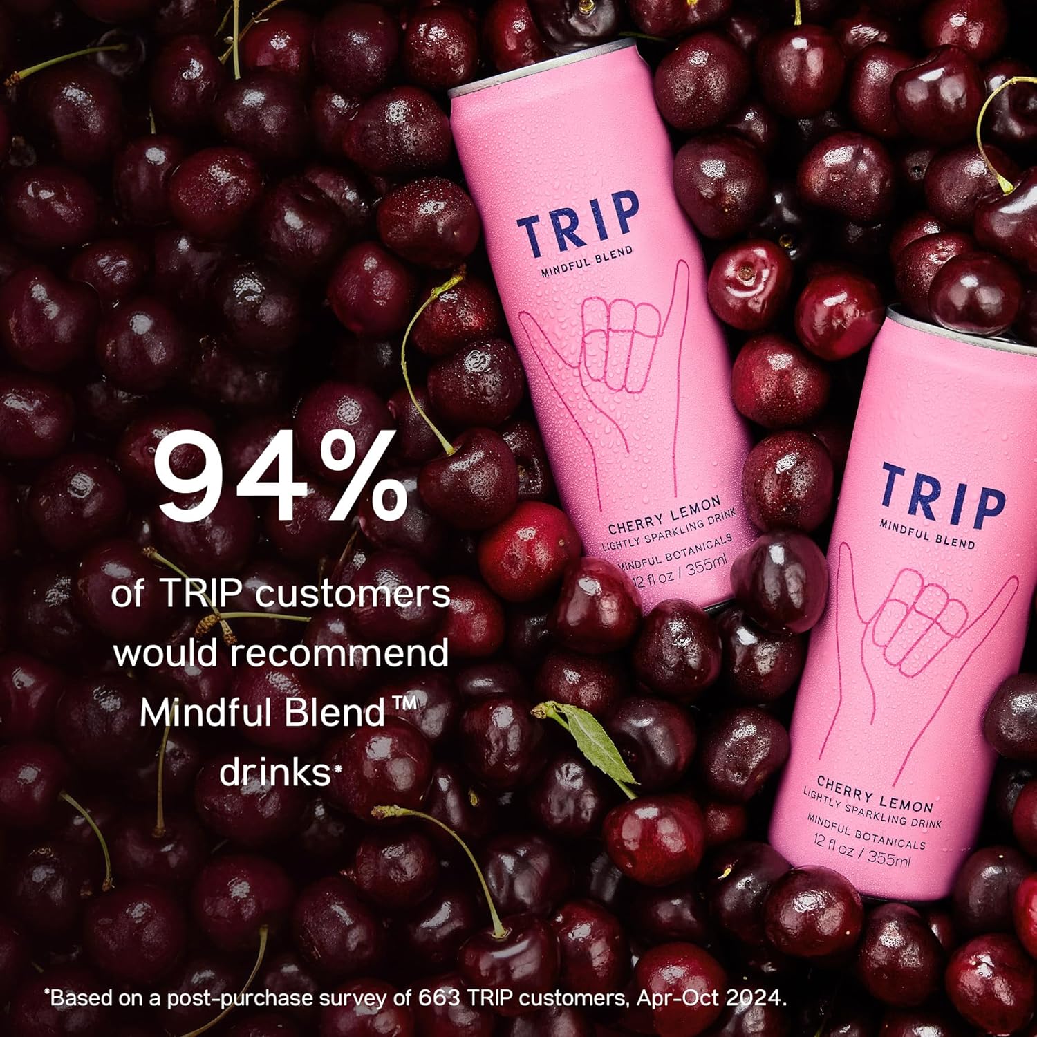 Trip Mindful Blend, Lightly Sparkling Adaptogen Seltzer, Mocktail w/ 120mg Magnesium Citrate with Ashwagandha, Lions Mane & L Theanine, No Added Sugar, Vegan, Cherry Lemon, 12 Oz, 12Pk