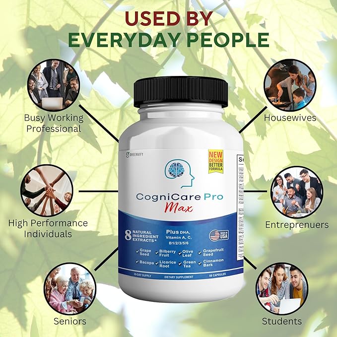 Cognicare Pro Max Brain Support Supplement Improve Memory & Focus Healthy Clear Brain Fog & Boost Cognitive Function - 60 Natural Capsules