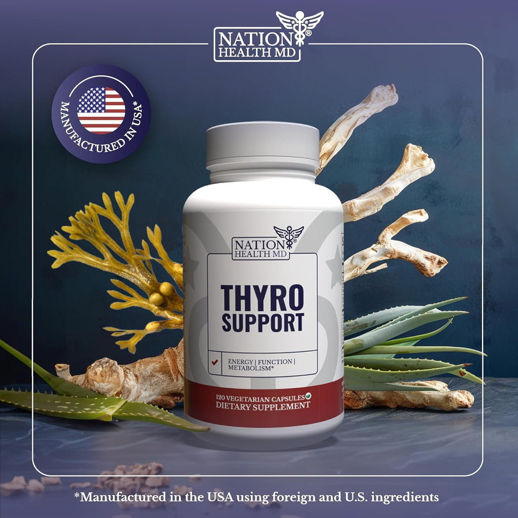 Thyro Support - Thyroid Supplement with Selenium, Bladderwrack & Zinc - Thyroid Health for Women & Men - Vegan, Non GMO, Gluten Free - 120 Capsules