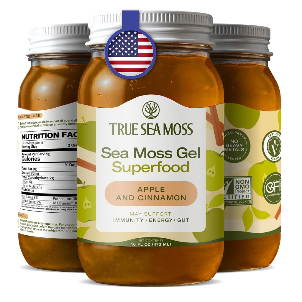 TrueSeaMoss Sea Moss Gel – Made in USA – Wildcrafted Seamoss, Fresh Fruits & Sea Vegetables – Apple/Cinnamon, Pack of 1 (Labels may Vary)