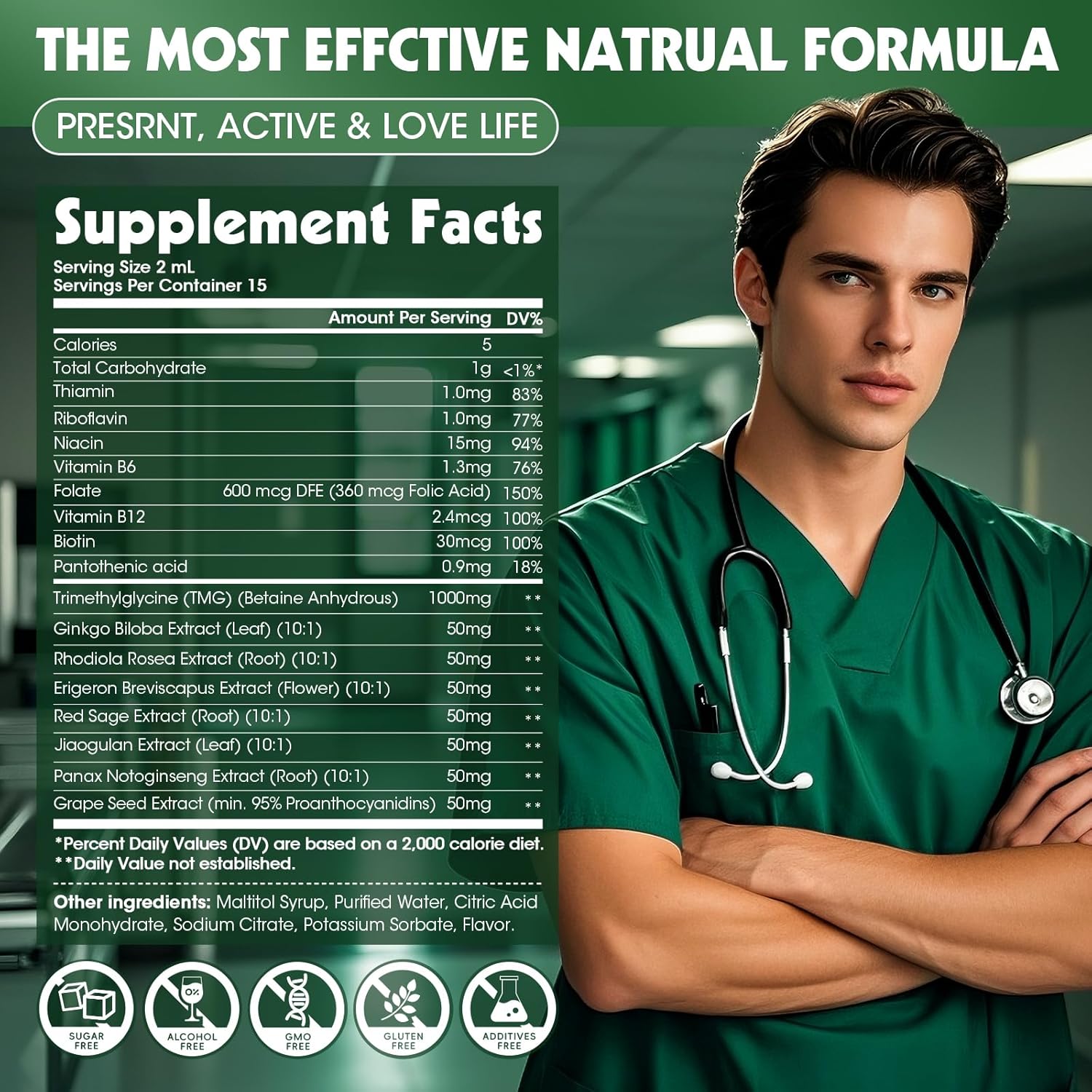 TMG Supplements 1000MG Liquid - 16-in-1 Trimethylglycine for Liver, Energy & Methylation Support - w/Ginkgo Biloba & Vitamins - Vegan High Absorption - Strawberry Flavor 1 Fl.Oz (2 Pack)