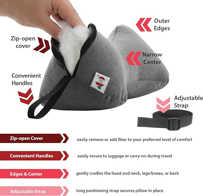 Core Products Sleep Log Bone Shaped Chiropractic Neck and Back Pillow for Cervical Support, Adjustable Firmness, Midsize - Travel or Use at Home, 13" x 6" x 6", 60" Strap
