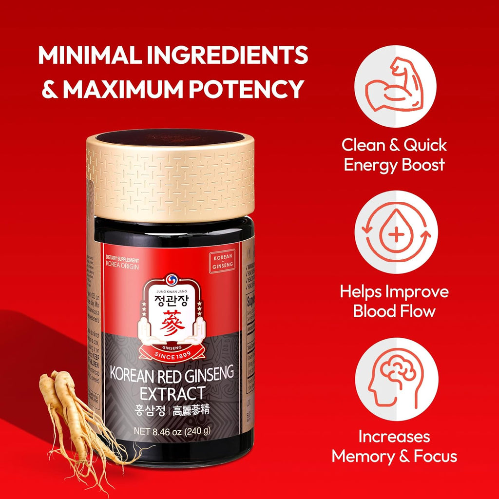 Korean Red Ginseng Extract Paste (Hong SAM JUNG) - Panax Ginseng Adaptogen Supplements - Energy Boost & Immune Support, Caffeine Free & Gluten Free (240g, 8.47 oz)