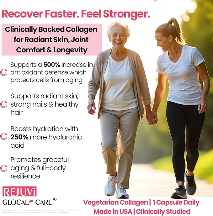 GlocalCare Rejuvi Collagen Booster – 300mg Ovoderm Vegetarian Collagen for Skin Elasticity, Firmness & Joint Support – Biotin, Grape Seed Extract, CoQ10 - (30 Capsules)