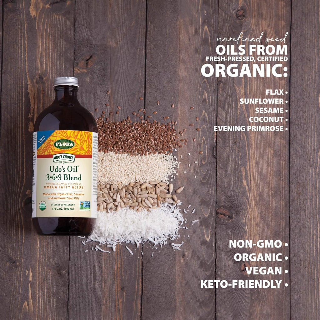 Flora Udo's Oil 3-6-9 Blend - Vegan Omega-3-6, Contains Organic Coconut, Flax Seed Oil & More - Keep Chilled - 32 fl. oz.
