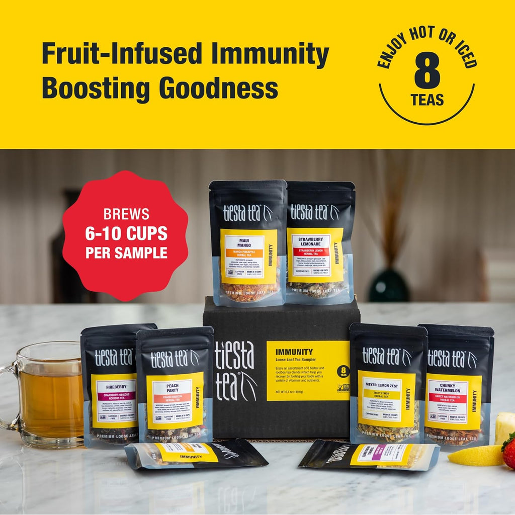 Tiesta Tea - Herbal & Rooibos Tea Sampler Dry Flight Set, Loose Leaf, No Caffeine Blend, Makes Hot & Iced, Assorted Herbal, Rooibos, Fruit Blends & More, 8 Resealable Sample Pouches