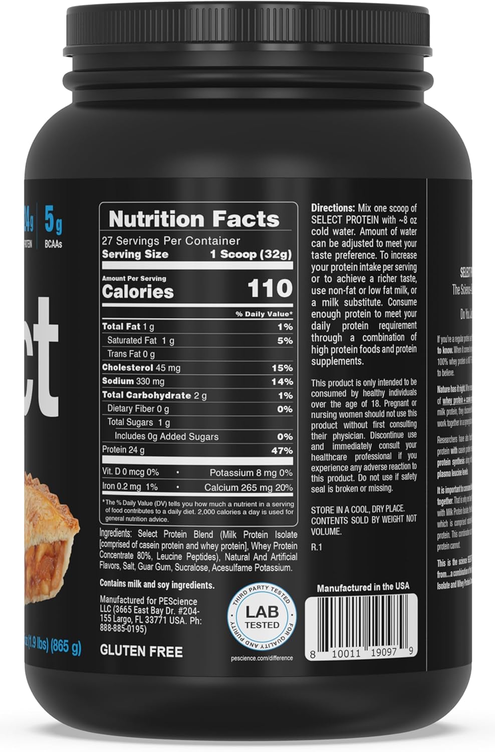 PEScience Select Protein Powder, Whey and Casein Blend, Clean Protein Powder for Women and Men, Low Calorie, Low Carb, Keto Friendly, Gluten Free, Apple Pie, 27 Servings