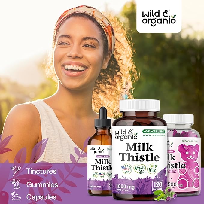 Wild & Organic Milk Thistle Capsules 1000mg - Liver Detox Cleanse - Silymarin Milk Thistle Supplement for Liver Support - 120 Vegan Capsules - 2-Month Supply - No Fillers, Non-GMO