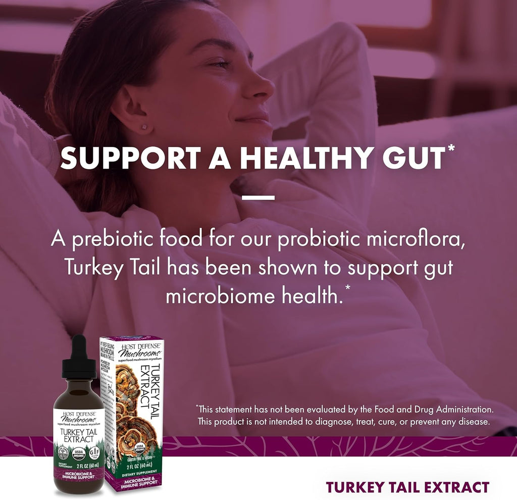 Host Defense Turkey Tail Extract - Digestive Health & Immune Response Support Supplement - Mushroom Supplement for Gastrointestinal & Gut Microbiome Support - 2 fl oz (60 Servings)*