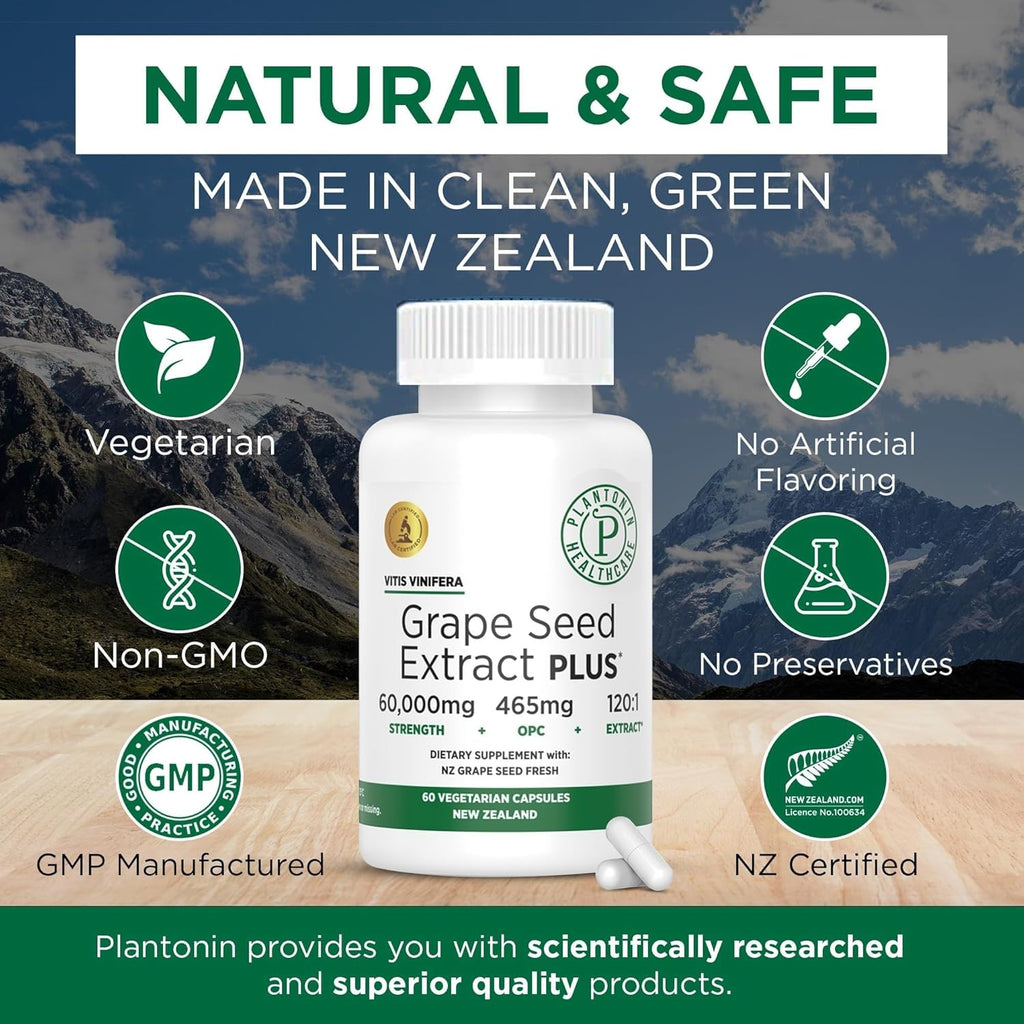 Grape Seed Extract 500 mg with 93% Polyphenols - 120:1 60,000mg Strength, 60 Capsules - 2 Months Supply - GMO & Gluten Free - Polyphenols Extracts