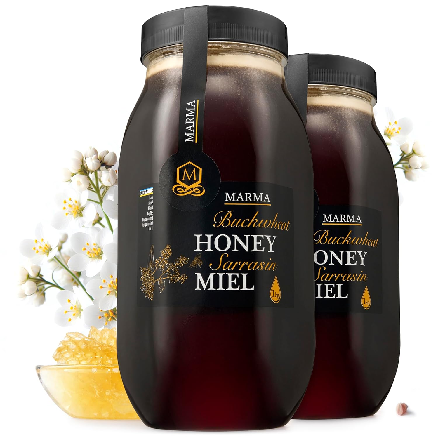 HONIGMA® Marma Buchwheat Honey | Authentic Raw Honey from Ukraine | 100% Pure, Unpasteurized & Fully Crystallized | 1000g/35.2oz | Naturally Solid Texture | Pack of 2
