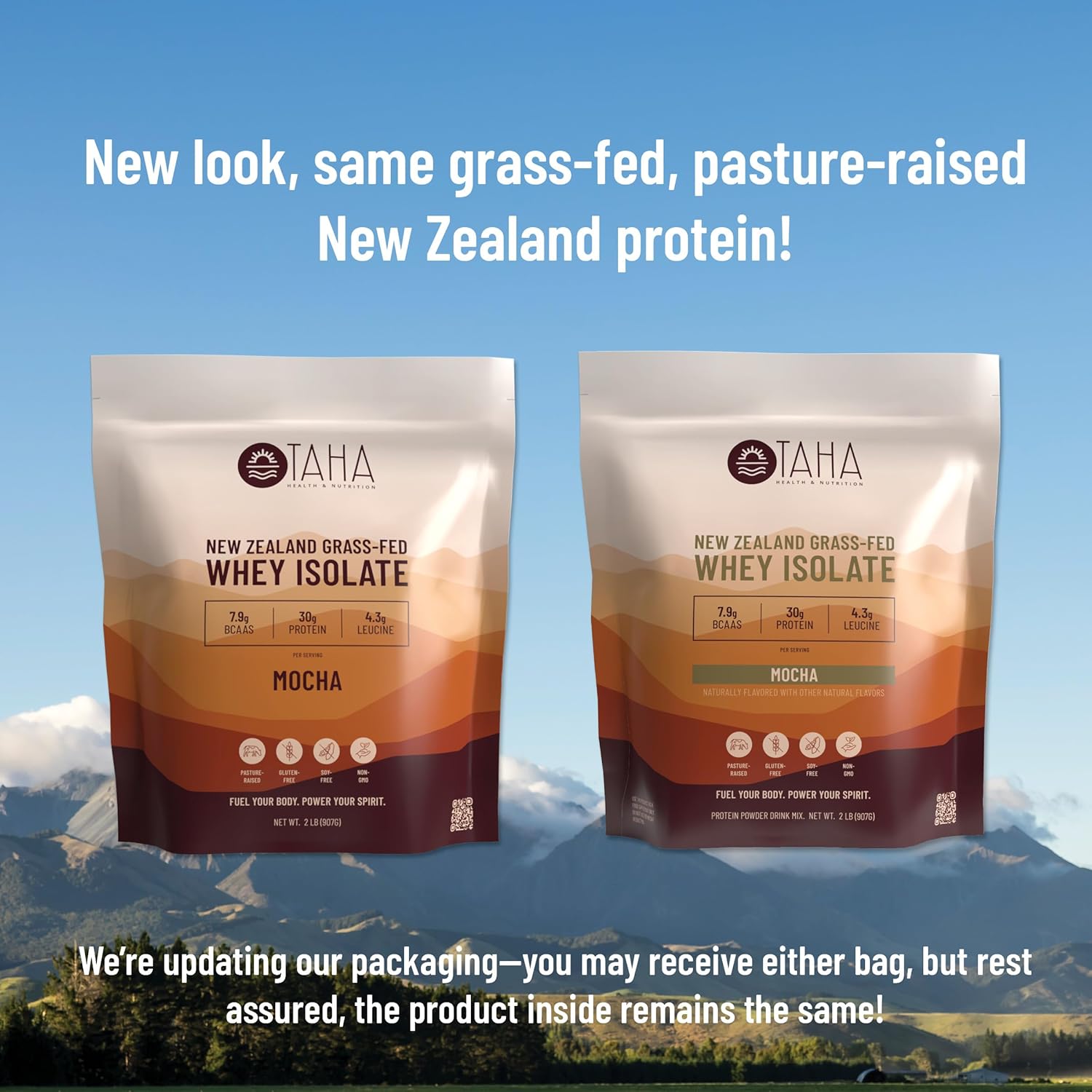 Taha Health & Nutrition Mocha Whey Protein Isolate Powder, 30g Protein, 7.9g BCAAs, 4.3g Leucine | New Zealand Free-Range, Grass-Fed Dairy | Gluten-Free, Keto, Kosher | 2LB, 24 Servings