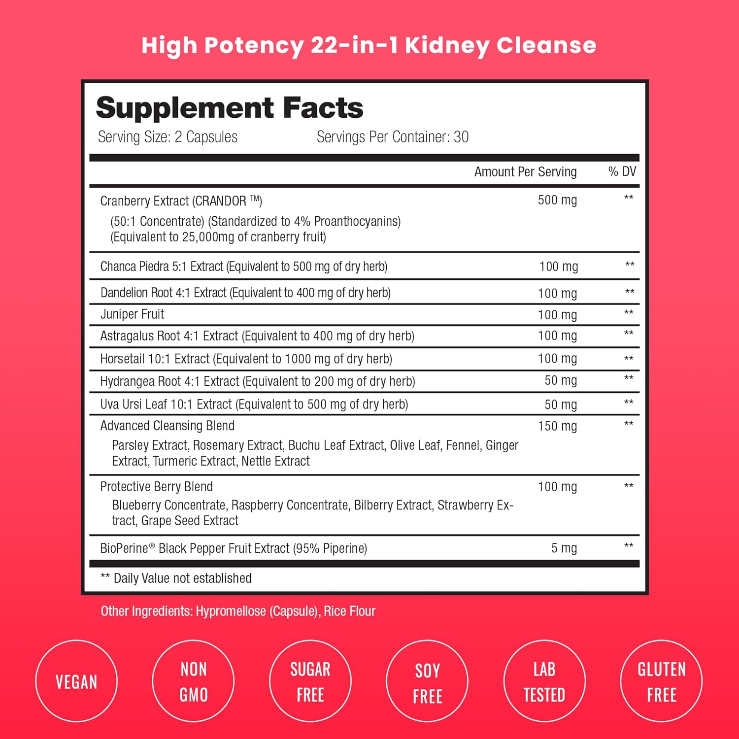 Kidney Cleanse Detox | 22-in-1 Kidney Support Supplement | 25,000mg Cranberry Pills Extract | Extra Strength Repair & Flush Premium Formula | Urinary Tract Health for Women & Men | 60 Vegan Capsules
