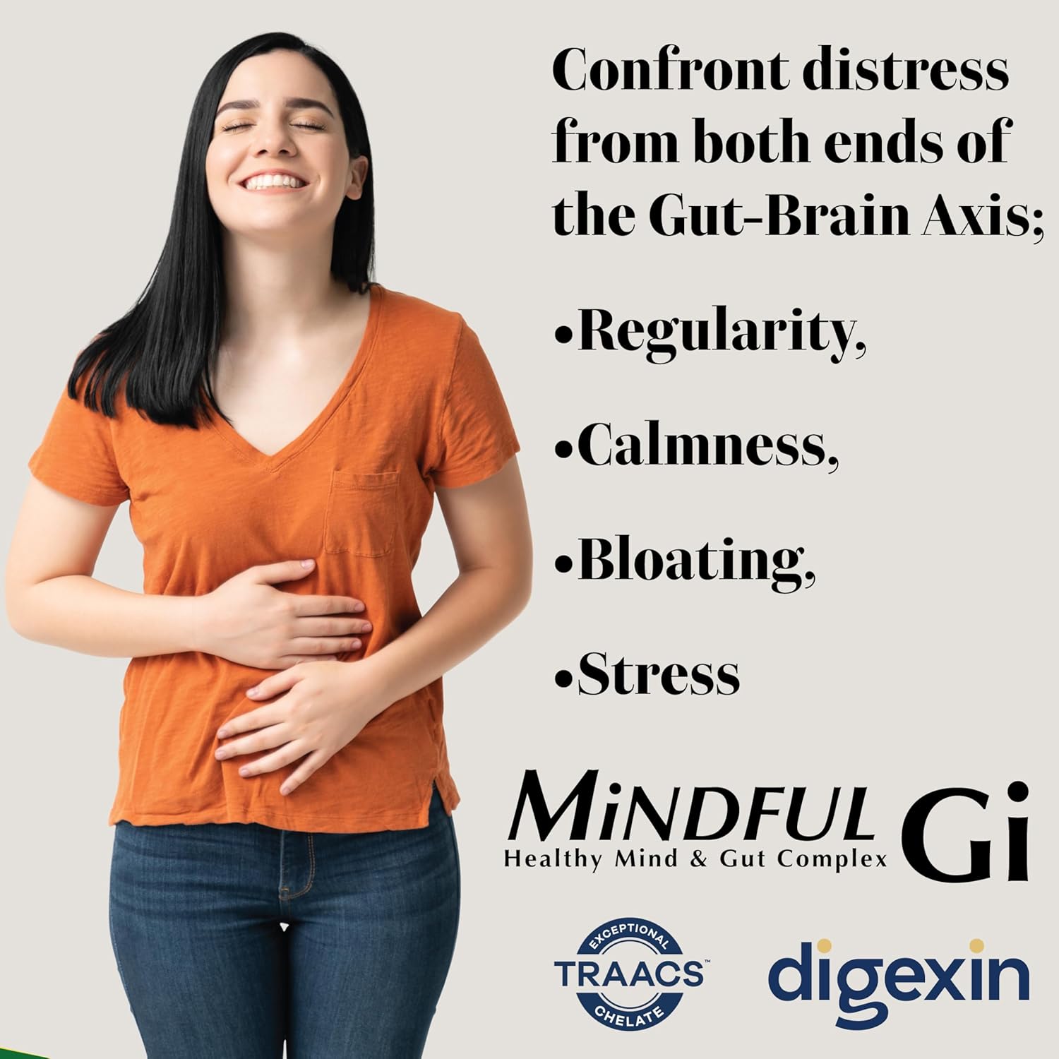 Health Thru Nutrition Mindful GI - Healthy Mind & Gut Complex | with Digexin, Magnesium, L-Glutamine, and Probiotic for Gut-Brain Axis Support | Regularity, Bloating, Calmness Supplement
