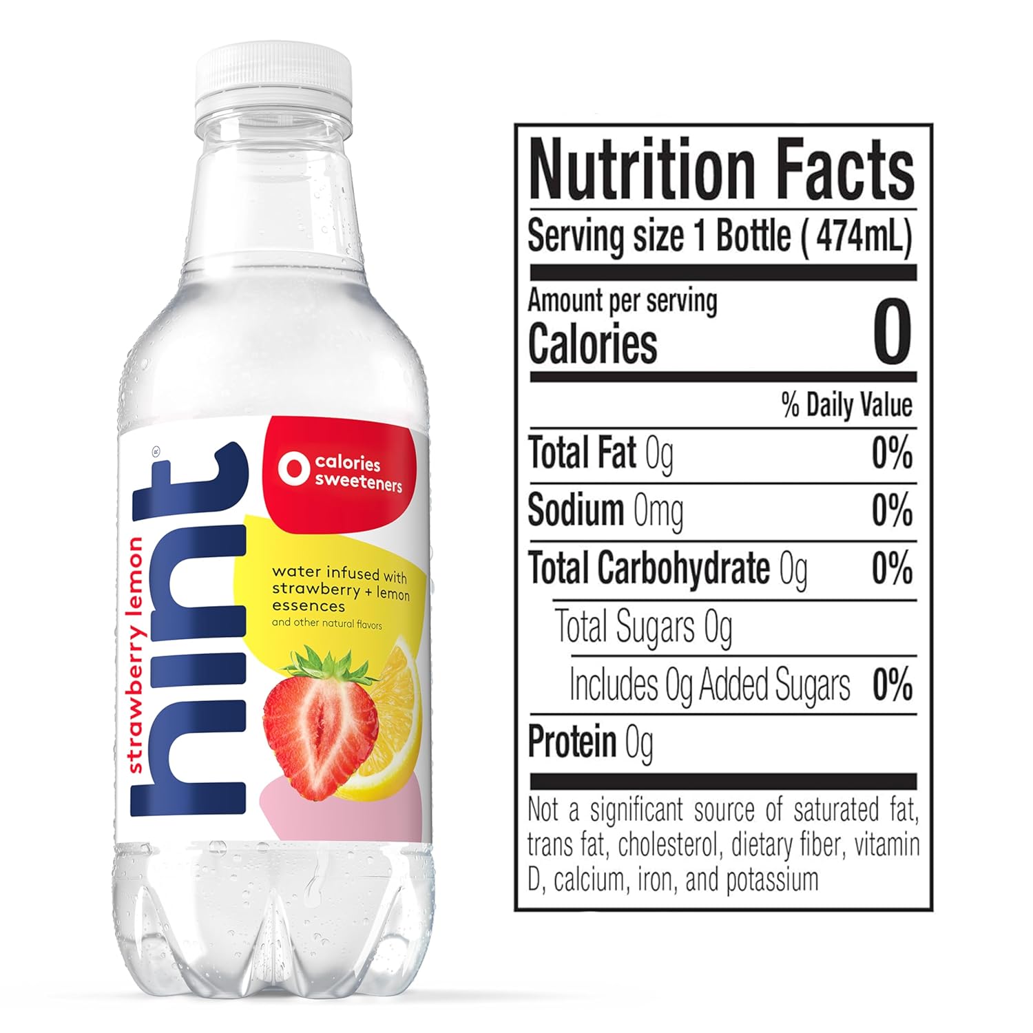 Hint Water Strawberry Lemon, Pure Water Infused with Strawberry and Lemon, Zero Sugar, Zero Calories, Zero Sweeteners, Zero Preservatives, Zero Artificial Flavors,16 Ounce Bottles, (Pack of 12)