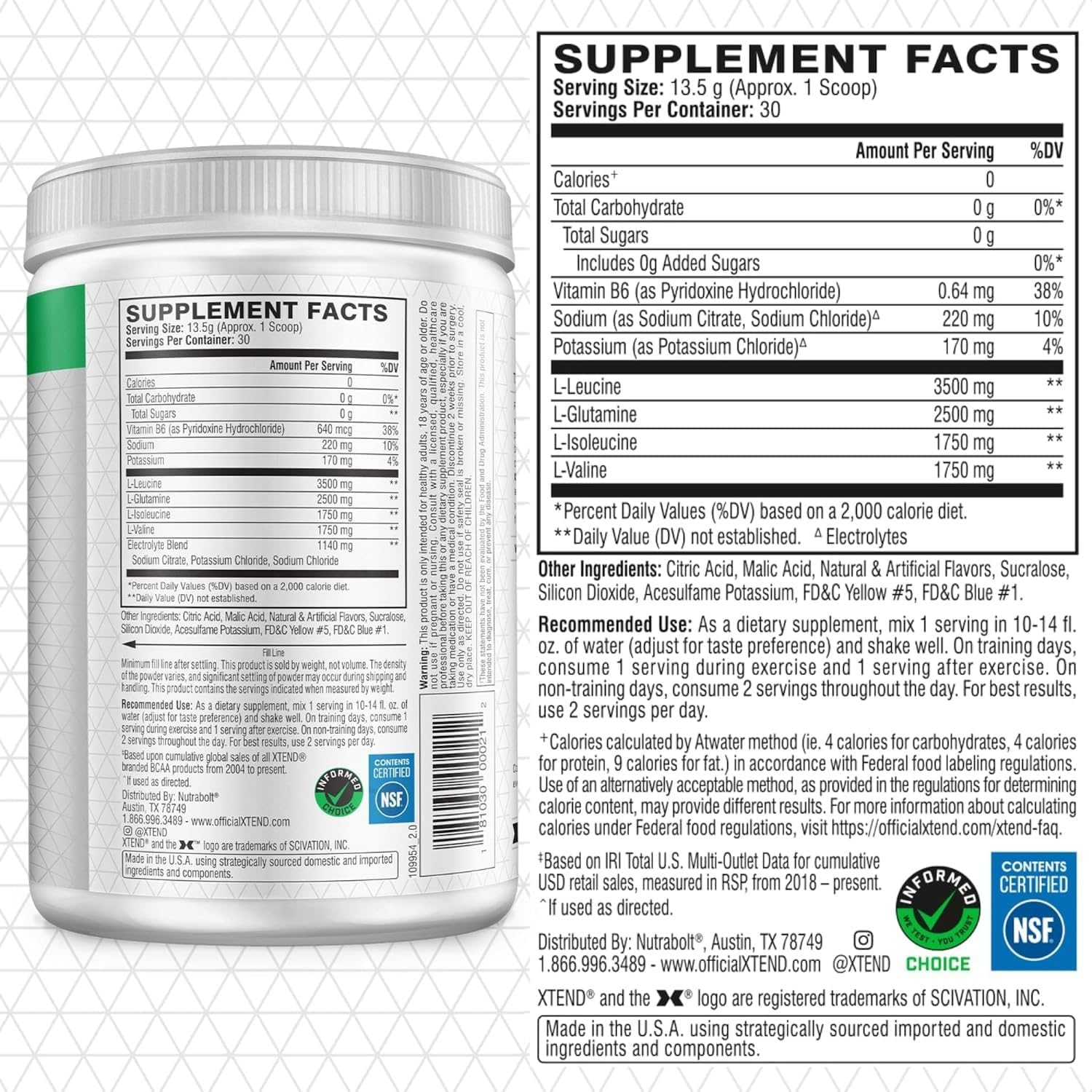 Xtend XTEND Original BCAA Powder 7g BCAA and 2.5g L-Glutamine, Sugar Free Post Workout Muscle Recovery Drink with Amino Acids for Men & Women, 30 Servings