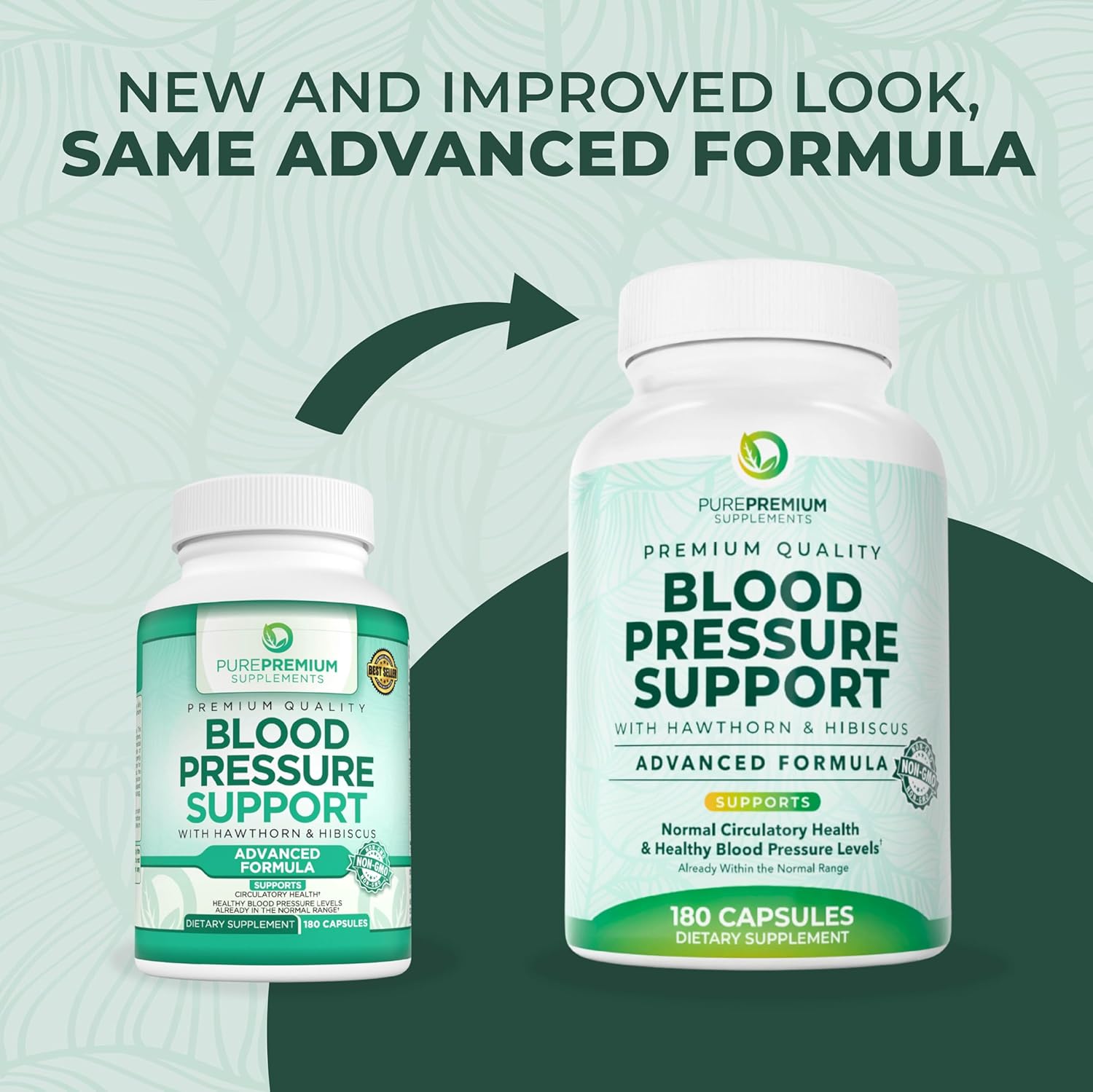 PurePremium Blood Pressure Supplements with Hawthorn Berry, Hibiscus, Garlic & Vitamin B12- Nitric Oxide Supplement for Normal Heart Health, Circulation Health & Blood Pressure Support - 180ct